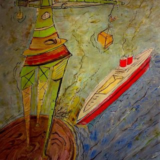 Peinture Grue N°3___Création de Serge Vandecasteele . 2018 .Format 80 cm x 120 cm . Prix 1800 euros