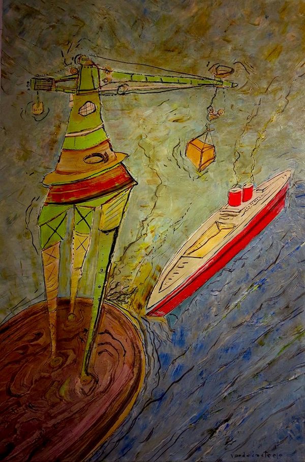 Peinture Grue N°3___Création de Serge Vandecasteele . 2018 .Format 80 cm x 120 cm . Prix 1800 euros