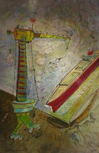 Peinture Grue N°2___Création de Serge Vandecasteele . 2018 .Format 80 cm x 120 cm . Prix 1800 euros