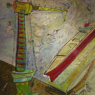 Peinture Grue N°2___Création de Serge Vandecasteele . 2018 .Format 80 cm x 120 cm . Prix 1800 euros