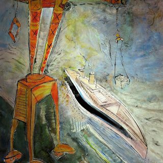 Peinture Grue N°1___Création de Serge Vandecasteele  . 2018  .Format 80 cm x 120 cm . Prix 1800 euros