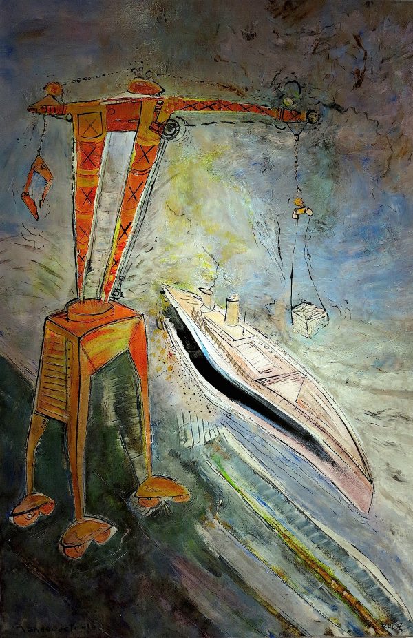 Peinture Grue N°1___Création de Serge Vandecasteele  . 2018  .Format 80 cm x 120 cm . Prix 1800 euros