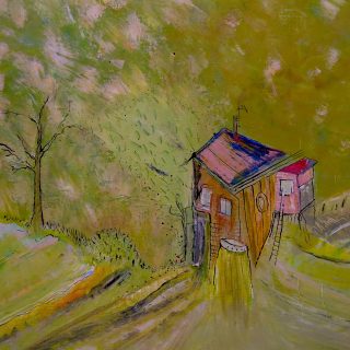 Cabane « toile » n°12 __2022 __92 cm x 65 cm  Création de Serge Vandecasteele  1200 euros