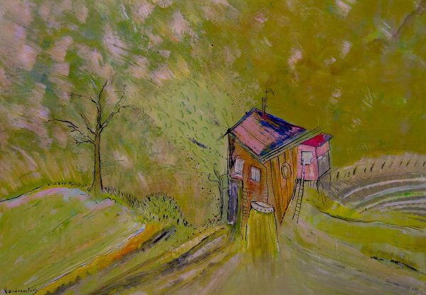 Cabane « toile » n°12 __2022 __92 cm x 65 cm  Création de Serge Vandecasteele  1200 euros