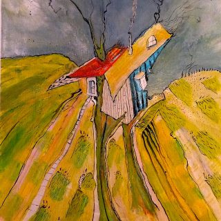 Cabane « toile » n°6 __Juillet _ Aout __2022 __92 cm x 65 cm . Création de Serge Vandecasteele . Prix : 1200 euros .