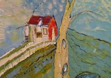 Cabane « toile » n°15___Juillet _ Aout __2023 __92 cm x 65 cm . Création de Serge Vandecasteele . Prix : 1200 euros . #steelserge