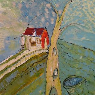 Cabane « toile » n°15___Juillet _ Aout __2023 __92 cm x 65 cm . Création de Serge Vandecasteele . Prix : 1200 euros . #steelserge