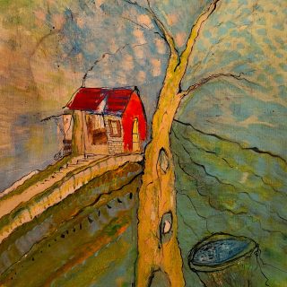 Cabane « toile » n°18 _Janvier 2024__92 cm x 65 cm . Création de Serge Vandecasteele . Prix : 1200 euros . #steelserge