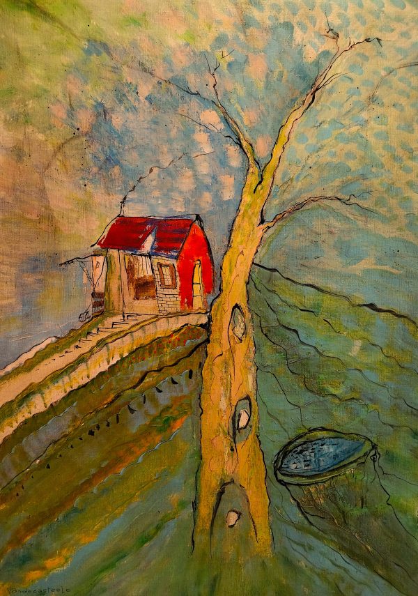 Cabane « toile » n°18 _Janvier 2024__92 cm x 65 cm . Création de Serge Vandecasteele . Prix : 1200 euros . #steelserge
