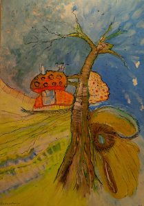 Cabane « toile » n°21_ Janvier __2024__92 cm x 65 cm . Création de Serge Vandecasteele . Prix : 1200 euros . #steelserge