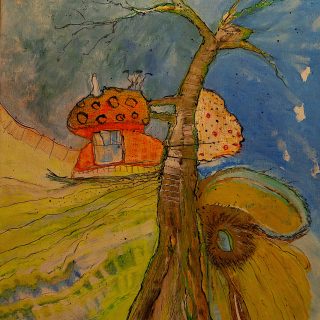 Cabane « toile » n°21_ Janvier __2024__92 cm x 65 cm . Création de Serge Vandecasteele . Prix : 1200 euros . #steelserge