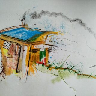 Cabane n° 2 .   Fantastiques . dessin technique mixte . format A4  avec cadre . Serge Vandecasteele . #steelserge