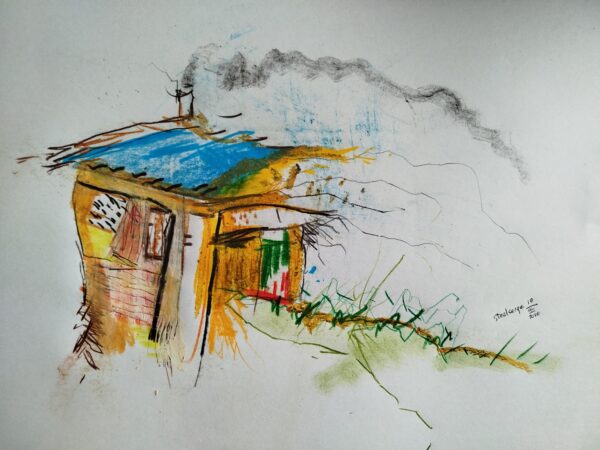 Cabane n° 2 .   Fantastiques . dessin technique mixte . format A4  avec cadre . Serge Vandecasteele . #steelserge