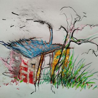 Cabane n° 3 . Fantastiques . dessin technique mixte . format A4 avec cadre . Serge Vandecasteele . #steelserge