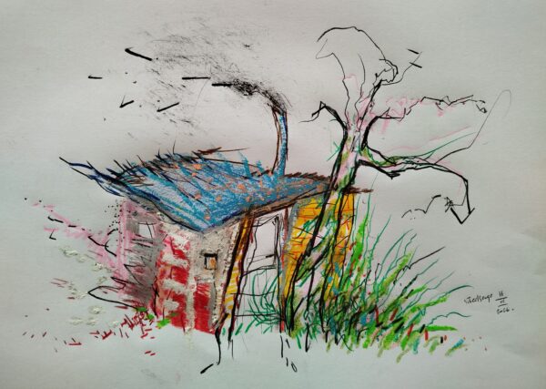 Cabane n° 3 . Fantastiques . dessin technique mixte . format A4 avec cadre . Serge Vandecasteele . #steelserge