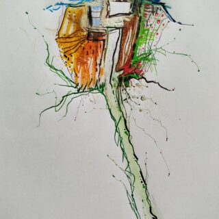 Cabanes n° 1 .   Fantastiques . dessin technique mixte . format A4  avec cadre . Serge Vandecasteele . #steelserge