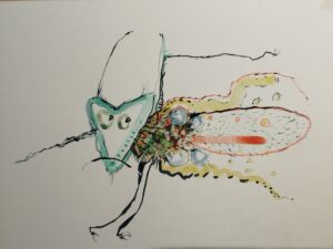 Insectes n° 4 .   Fantastiques . dessin technique mixte . format A4  avec cadre . Serge Vandecasteele . #steelserge